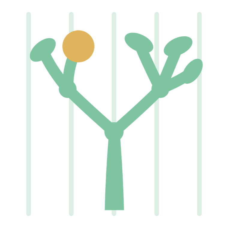AygiGen mark: a branching tree with a single gold fruit over orchard rows